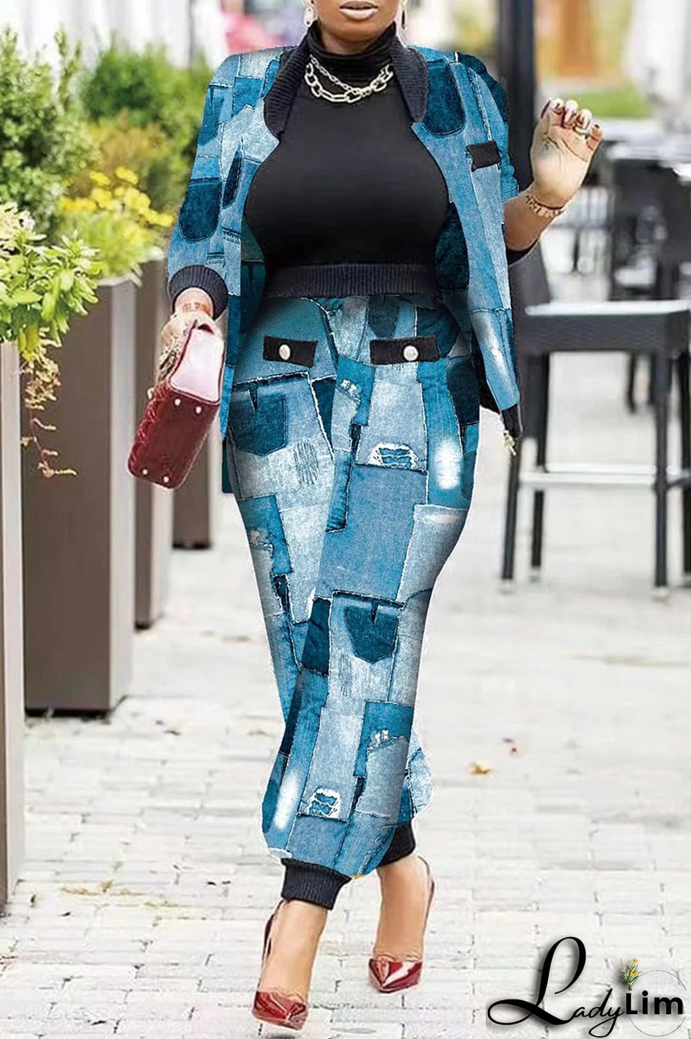 Pink Fashion Casual Print Patchwork Long Sleeve Two Pieces