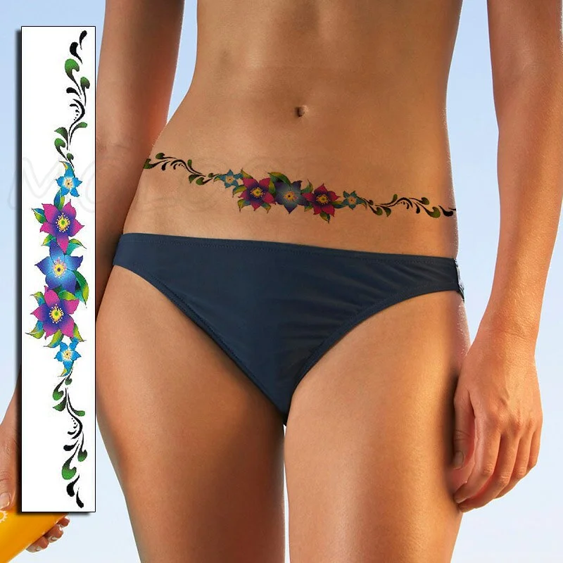 Waist Waterproof Temporary Tattoo Sticker Big Morning Glory Flower Plant Art Fake Tatoo Water Transfer Tatto for Women Girl