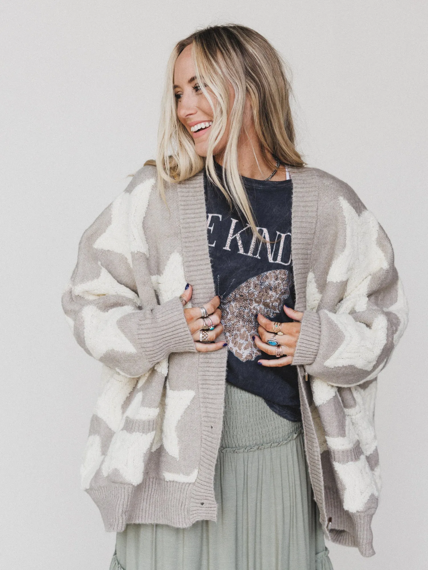 Wrapped In Stars Oversized Cardigan - Taupe