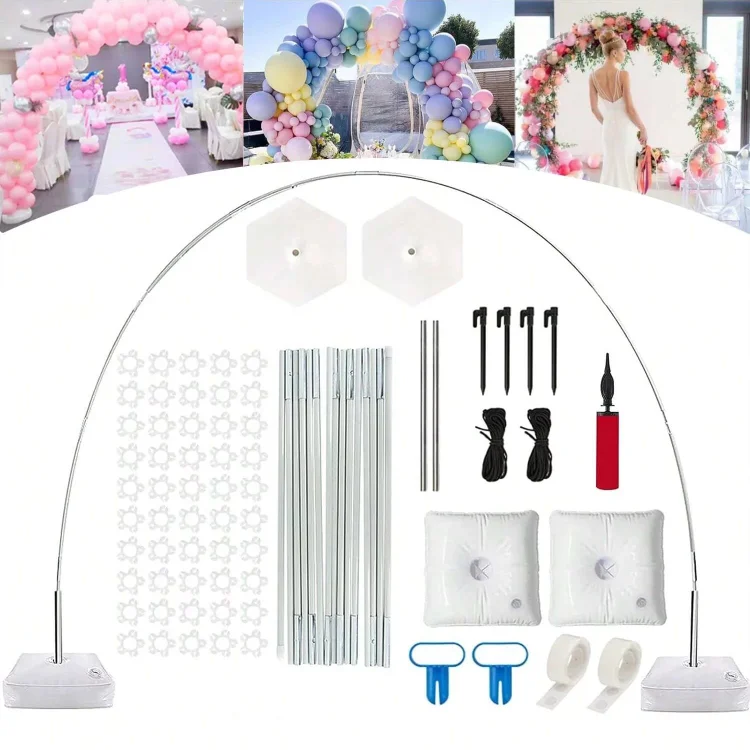 Upgraded Balloon Arch Stand Kit - PONAMFO Balloon Arch Frame with 15 White Rods, Steel Pipes, Balloon Pump and Water Fillable Base, Adjustable Height for Wedding Baby Shower Birthday Party Decoration