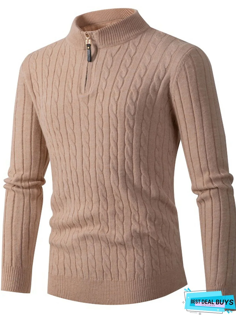 Men's Long-Sleeved Twist Half-Turtleneck Zip-Knit Sweater