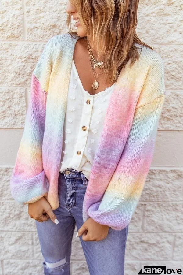 Multicolor Ombre Tie-dye Drop Shoulder Cardigan