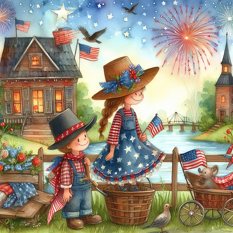 Children Fireworks Independence Day 40*40CM (Canvas) Full Round Drill Diamond Painting gbfke