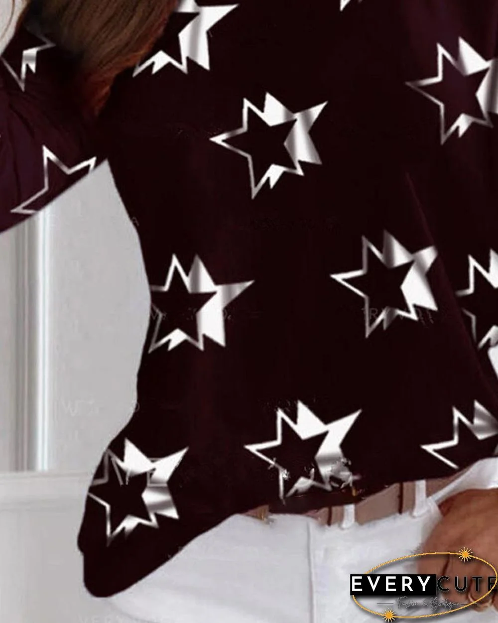 Star Print Cold Shoulder Casual T-shirt P15476