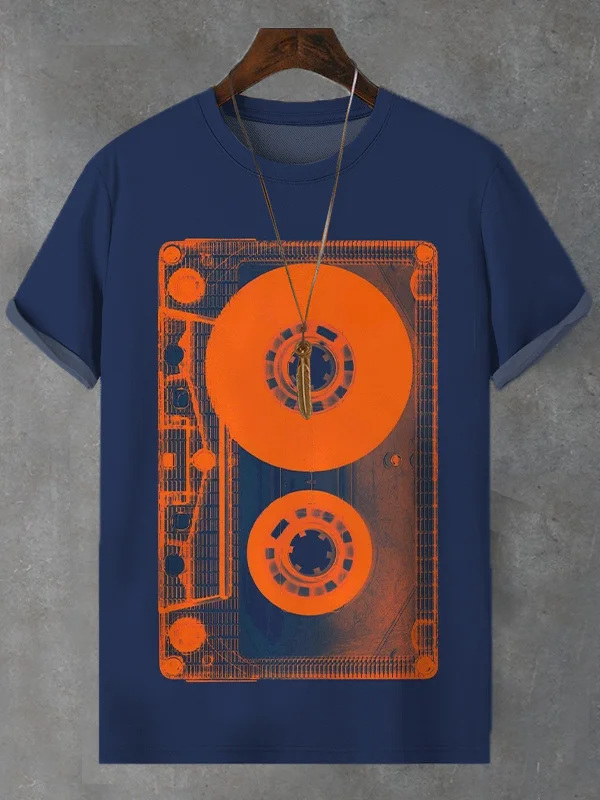 Men's Vintage Tape Graphic Print Casual T-Shirt