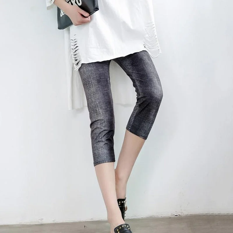 CUHAKCI Workout Women Leggings Summer Balck Jegging High Waist Elastic Capri Fitness Legging Mujer Solid