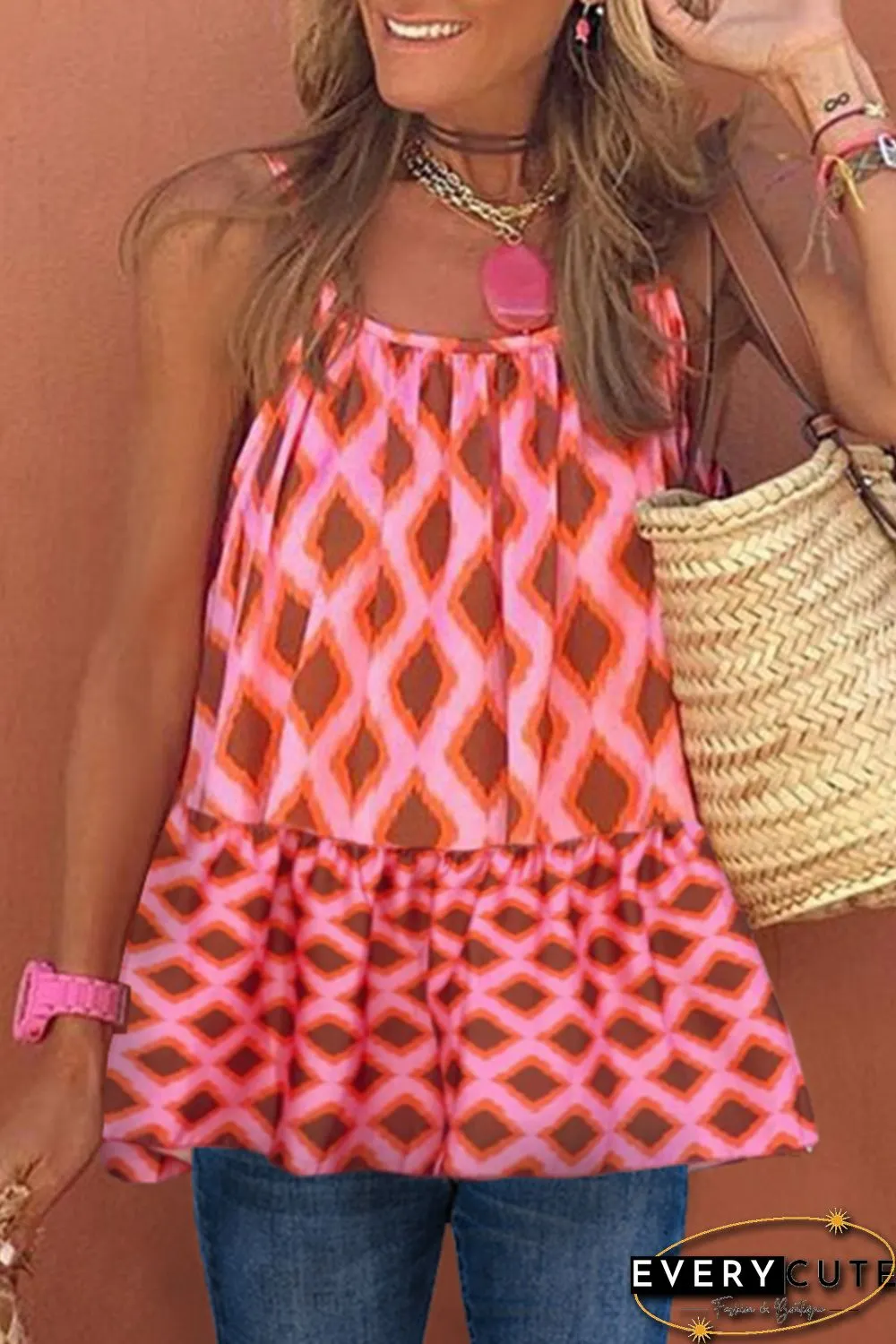 Geometric Print Spaghetti Strap Tank Top