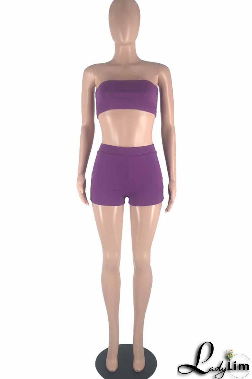 Blue Fashion Sexy Solid Backless Strapless Sleeveless Two Pieces