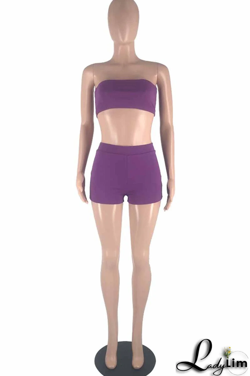 Blue Fashion Sexy Solid Backless Strapless Sleeveless Two Pieces