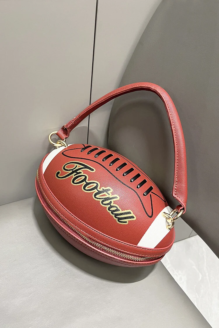 Letter Colorblock Print Zipper American Football Shaped Handbag