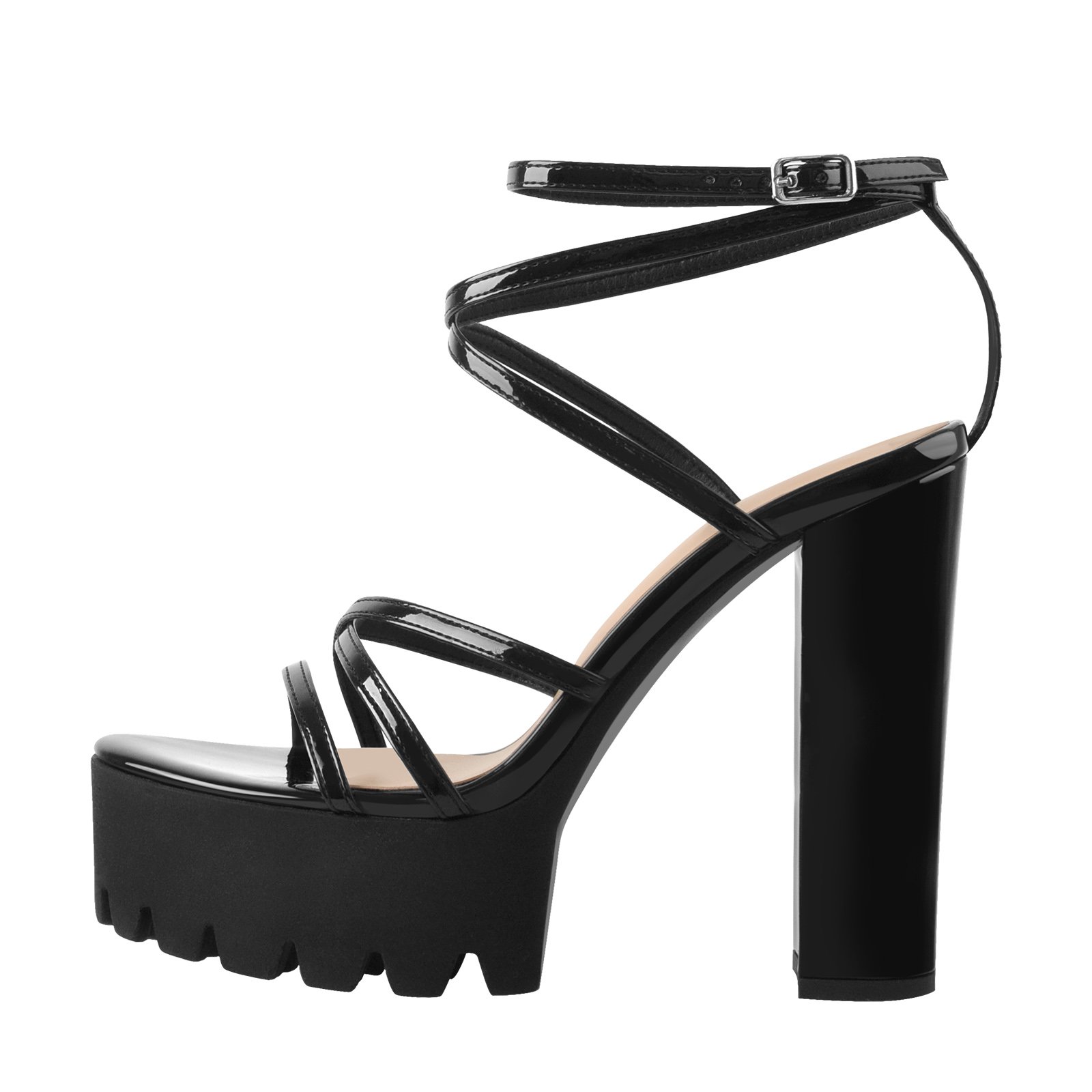 Patent Leather Platform Ankle Strap Sandals
