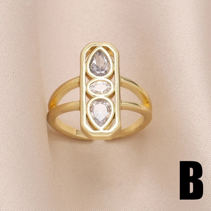 Copper Gold Plated Modern Style Minimalist Plating Inlay Irregular Zircon Open Rings