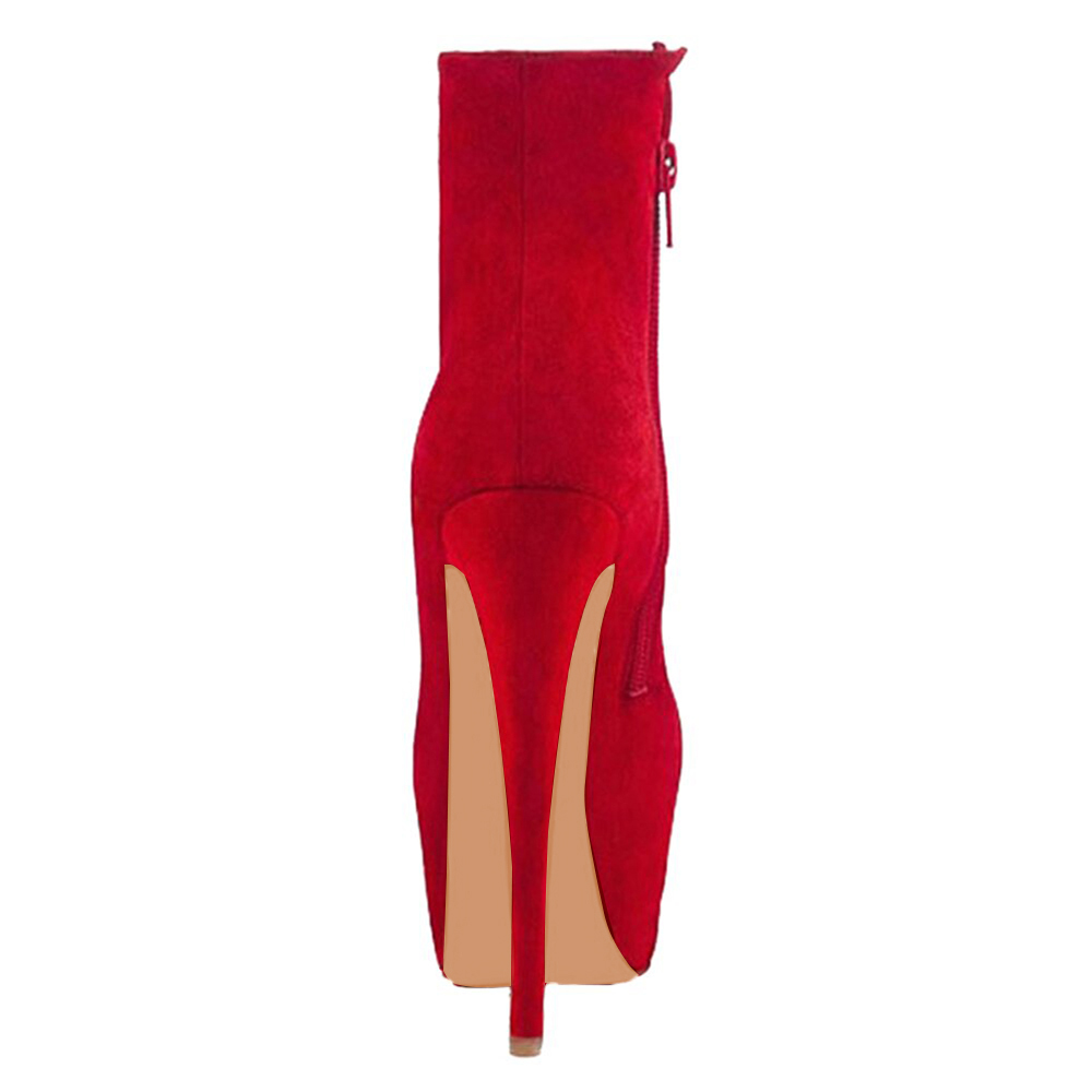 6.1" Women's Platform Ankle Boots Zipper High Heels Sued Shoes Short Booties-MERUMOTE