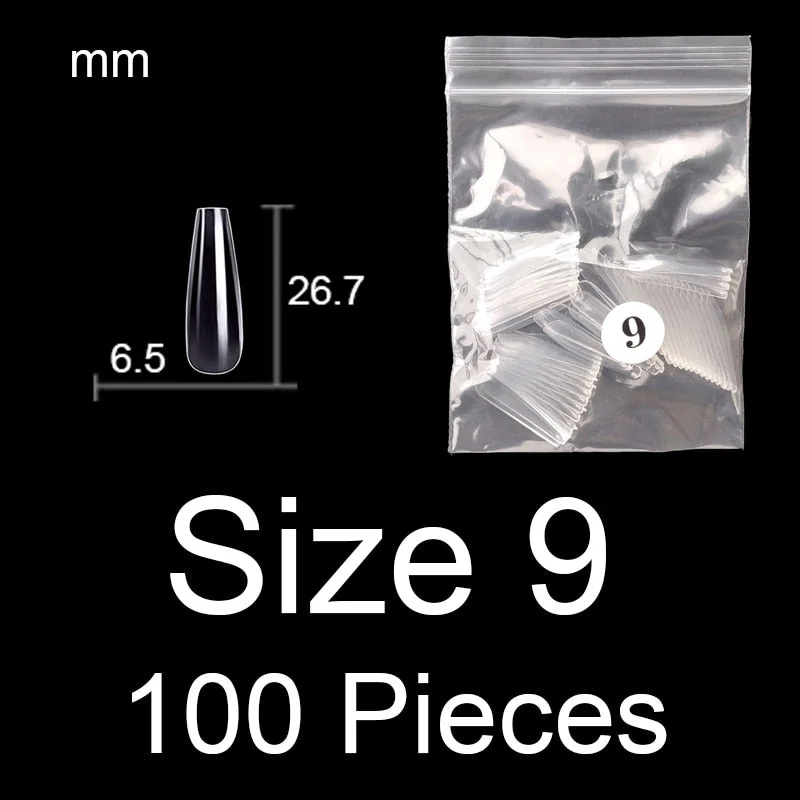 100 Pieces Full Cover Coffin Nails Single Size Ballet Shape Ballerina False Nail Tips Natural Transparent Size 0 ~ 9 Available-Nail Inspo