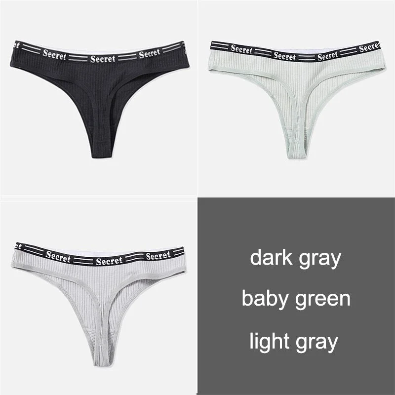 3PCS/Set Women Cotton Panties Thong Underwear G-String Underpants Sexy Briefs Lingerie Female Letter Embroidery Low Waist Pantys