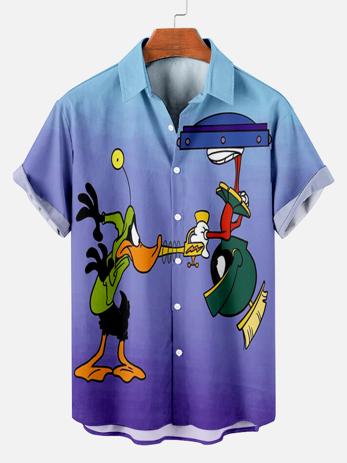 Men's Classic Cartoon Fun Fighting Duck Short Sleeve Shirt PLUSCLOTHESMAN