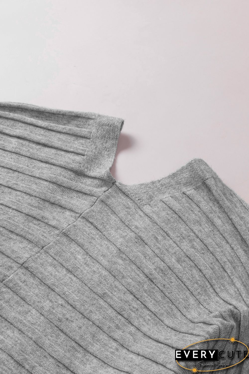 Grey Ribbed Open Front Knit Cardigan