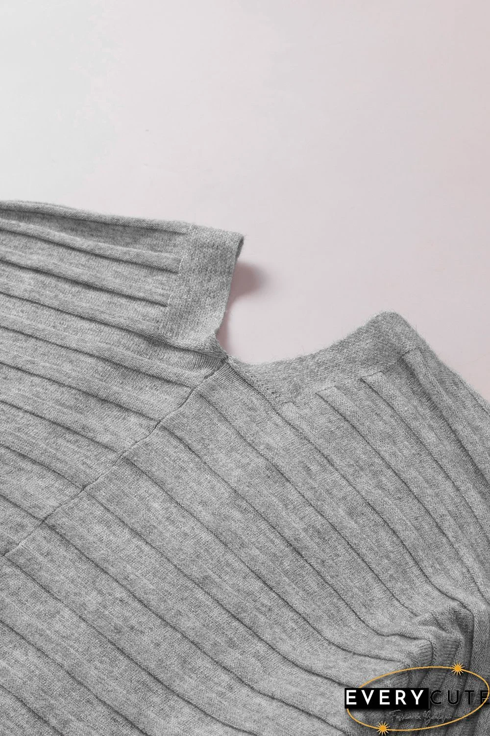 Grey Ribbed Open Front Knit Cardigan