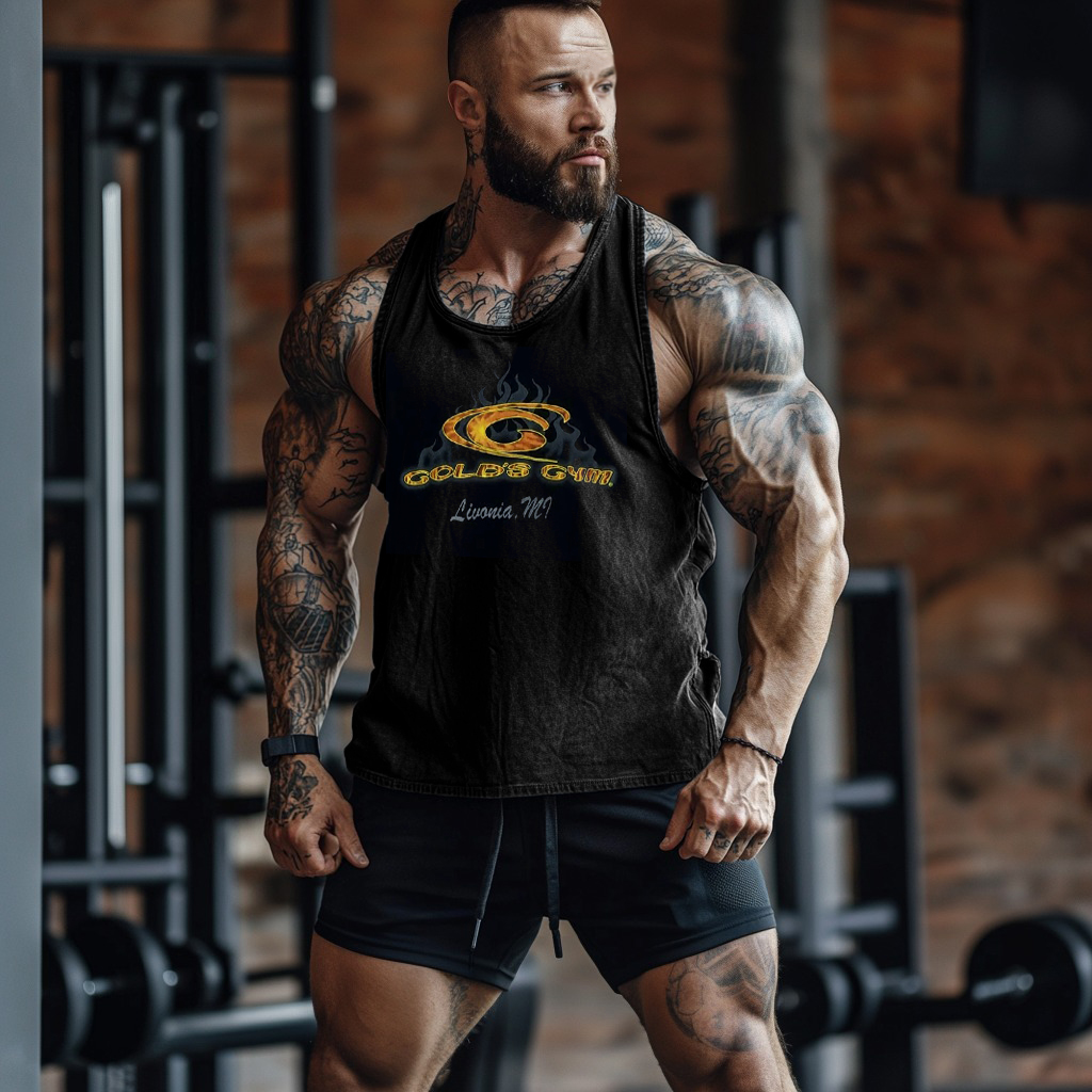Vintage Gym Gold Flame Graphics Acid Washed Tank Top / Rvogue / Rvogue