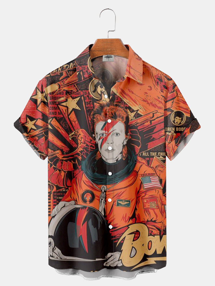 Men'S Vintage Rock Singer David Bowie Poster Printed Shirt PLUSCLOTHESMAN