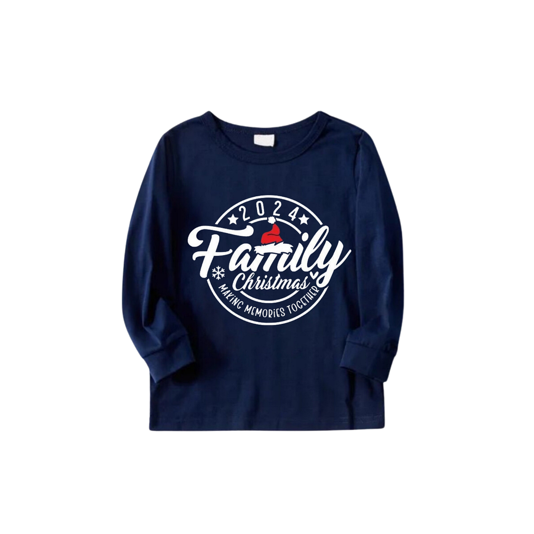 "2024Family Christmas" Prints Blue Long Sleeves Top with Red and Blue Plaid Pants Christmas Matching Pajamas