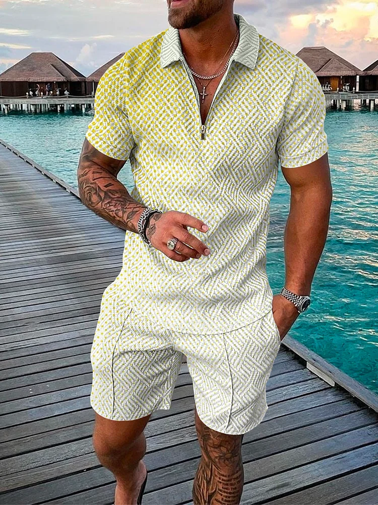 Men's Gradient Polka Dot Print Polo Suit