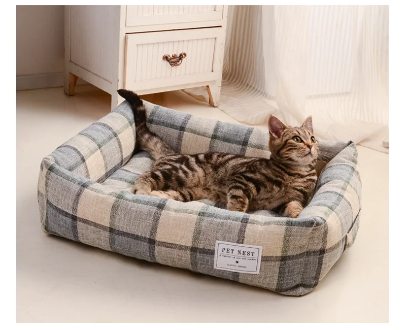Pet Mat Square Grid Dog Cat Bed