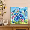 Schmetterling und blaue Blumen - speziell geformtes Diamantgem&auml;lde - 30*30cm