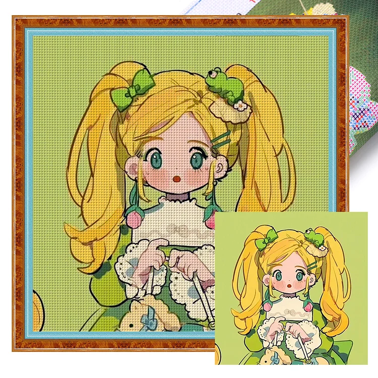 Blonde Cartoon Girl - Printed Cross Stitch 9CT 50*50CM