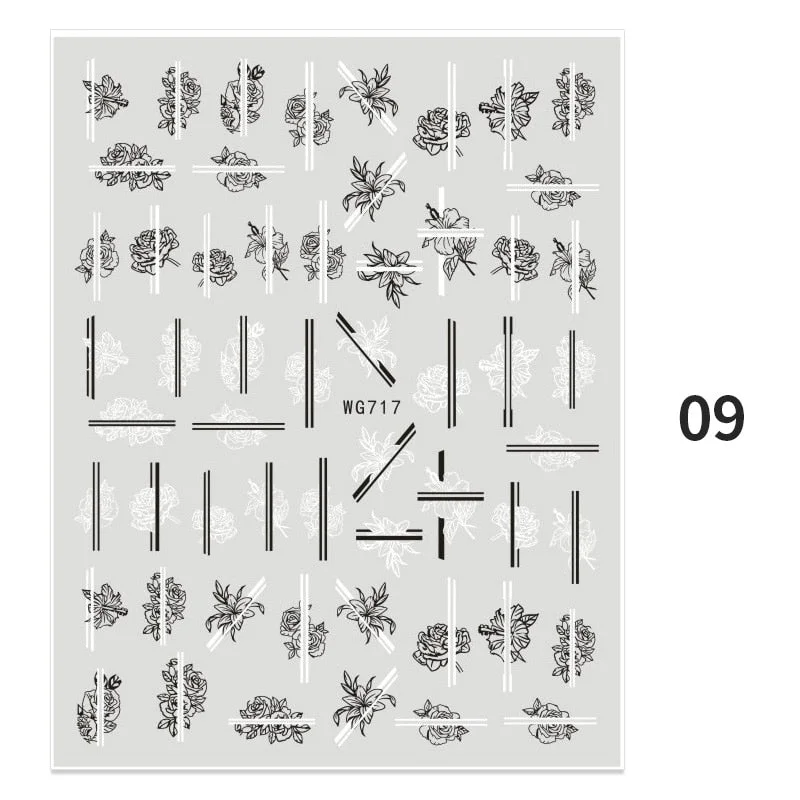 Geometric Lines Flowers Leaves 3D Nail Sticker Figure Woman Face Pattern Special Self Adhesive Nail Art Decals Manicures Sliders-Nail Inspo