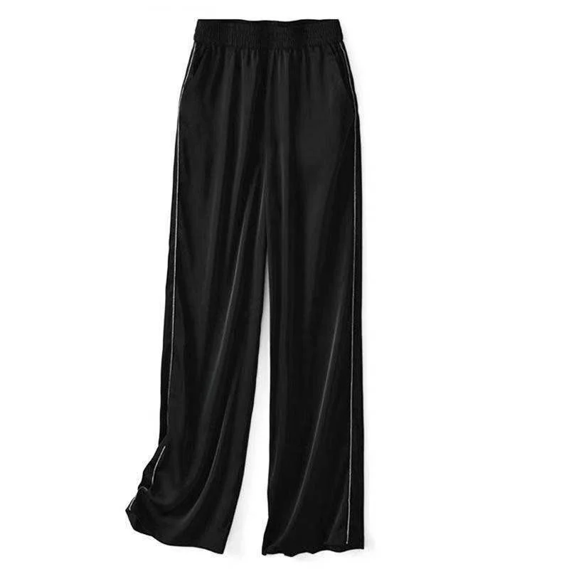 Three acetate satin wide-leg pants women's 2021 autumn and summer new fashion silky high waist draped casual trousers