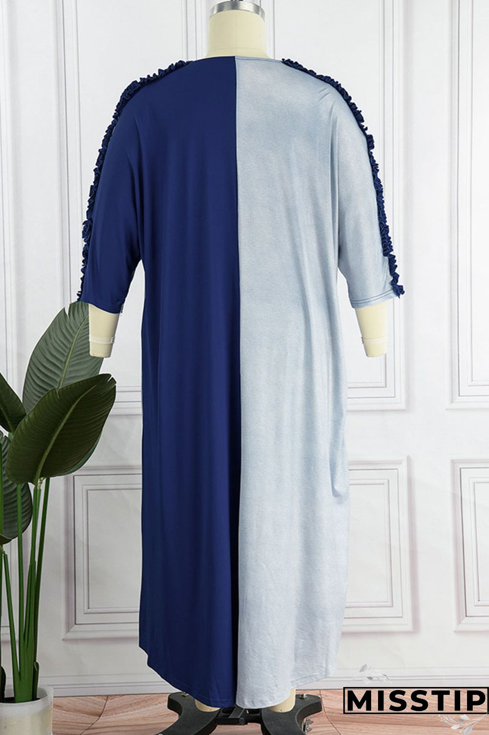 Black Gray Casual Solid Patchwork Stringy Selvedge O Neck Straight Plus Size Dresses