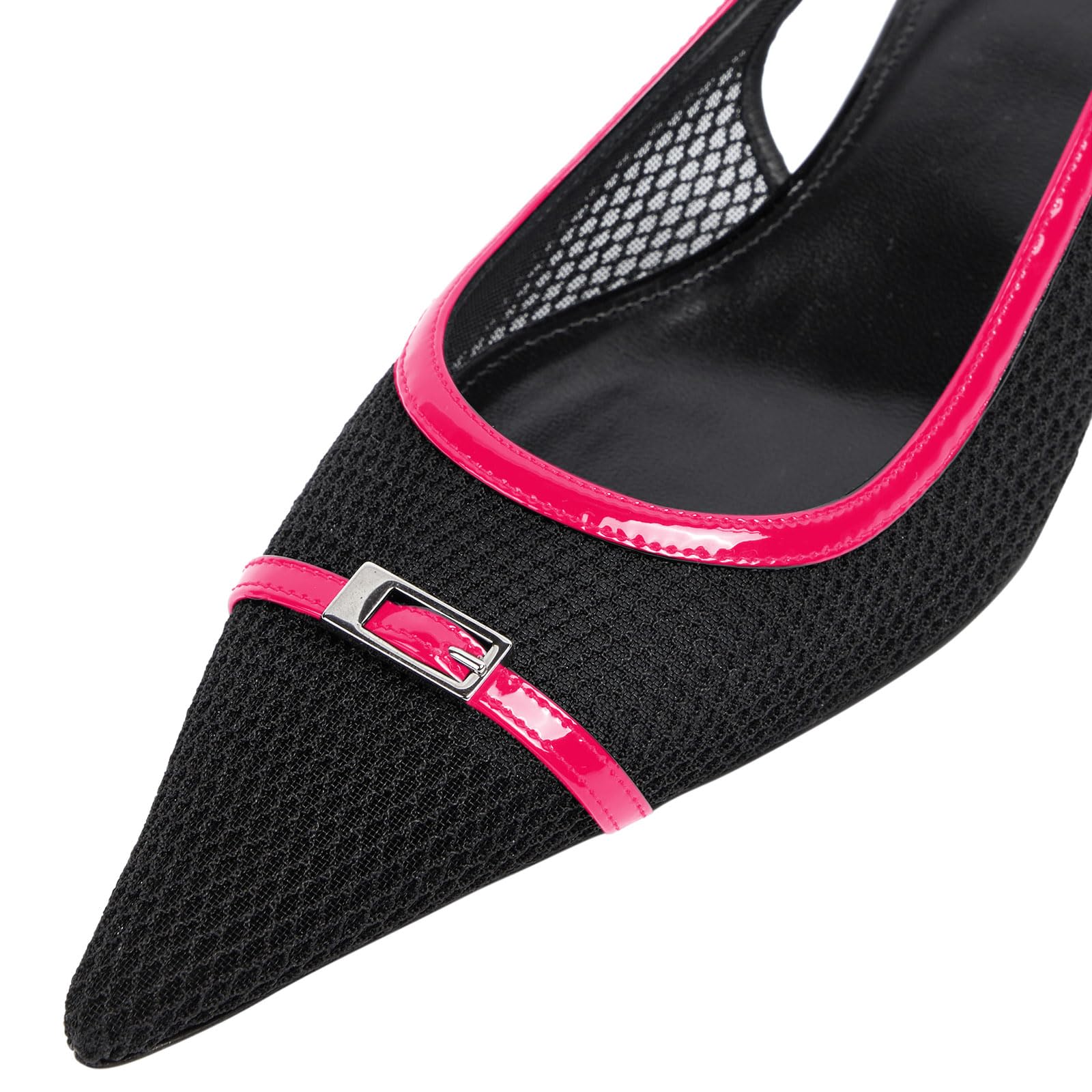 2.36" Women's Pointed Toe Red Bottom Sandals Slingback Shoes Kitten Heel Pumps Mesh Summer Shoes-MERUMOTE