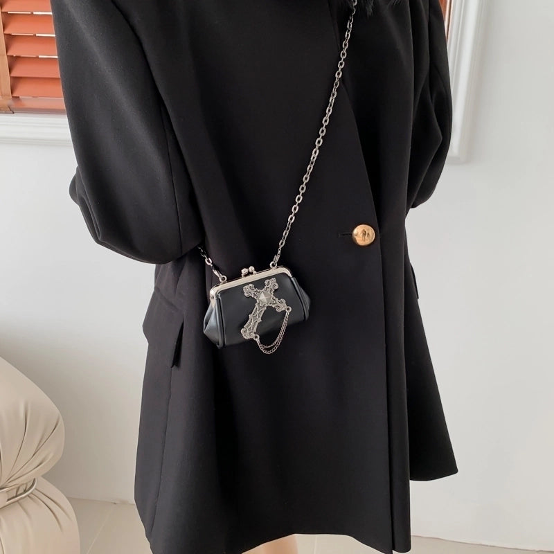 Halloween Women’s Small Pu Leather Cross Skull Streetwear Buckle Crossbody Bag