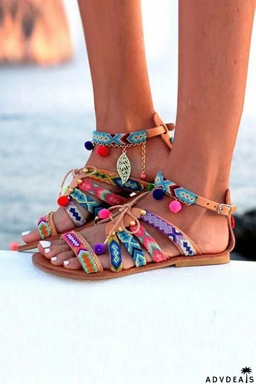 Pom-Pom Lollipop Colorful Flat Sandals