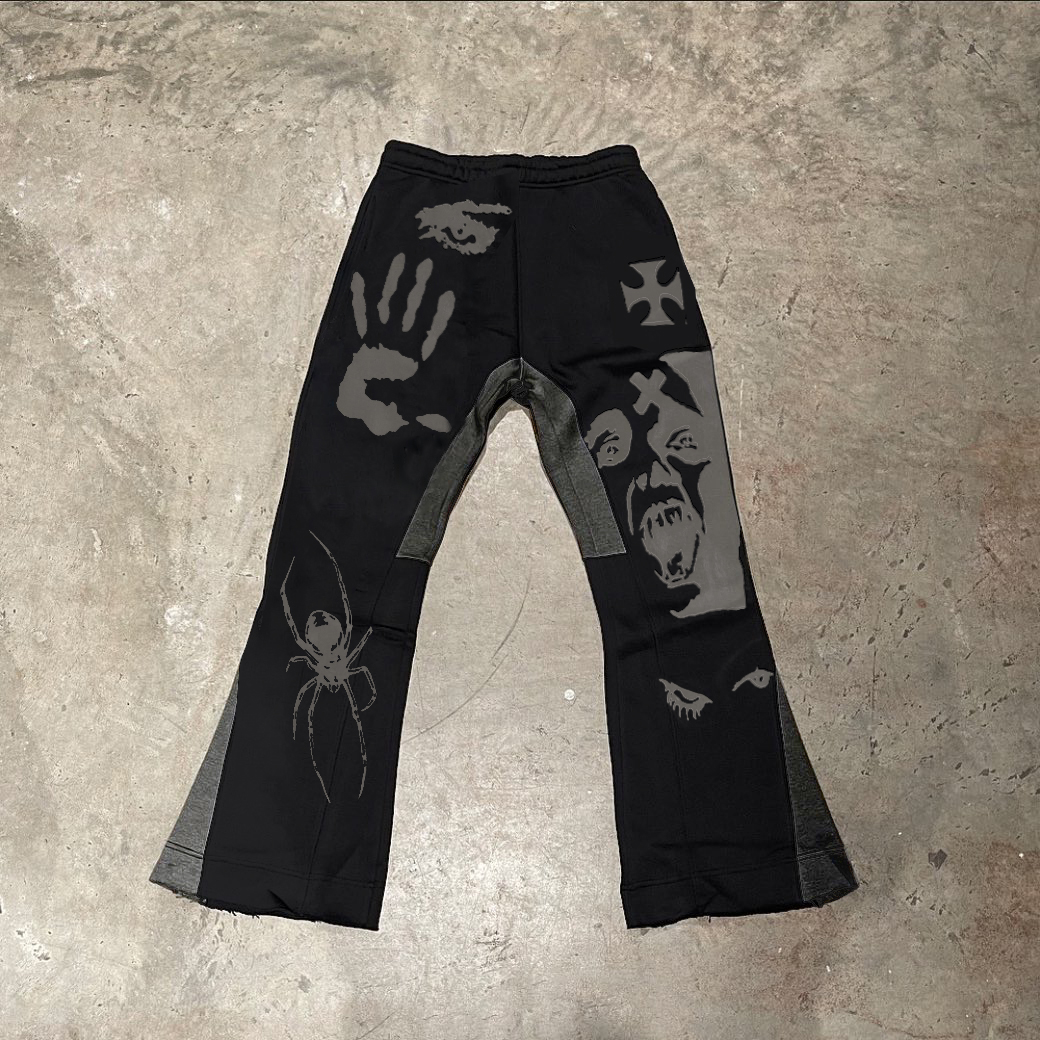 Personalized Abstract Character Print Flares Sweatpants