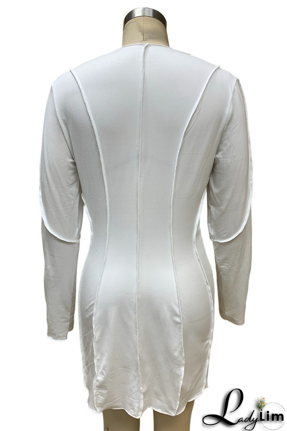 White Casual Solid Patchwork O Neck Long Sleeve Dresses