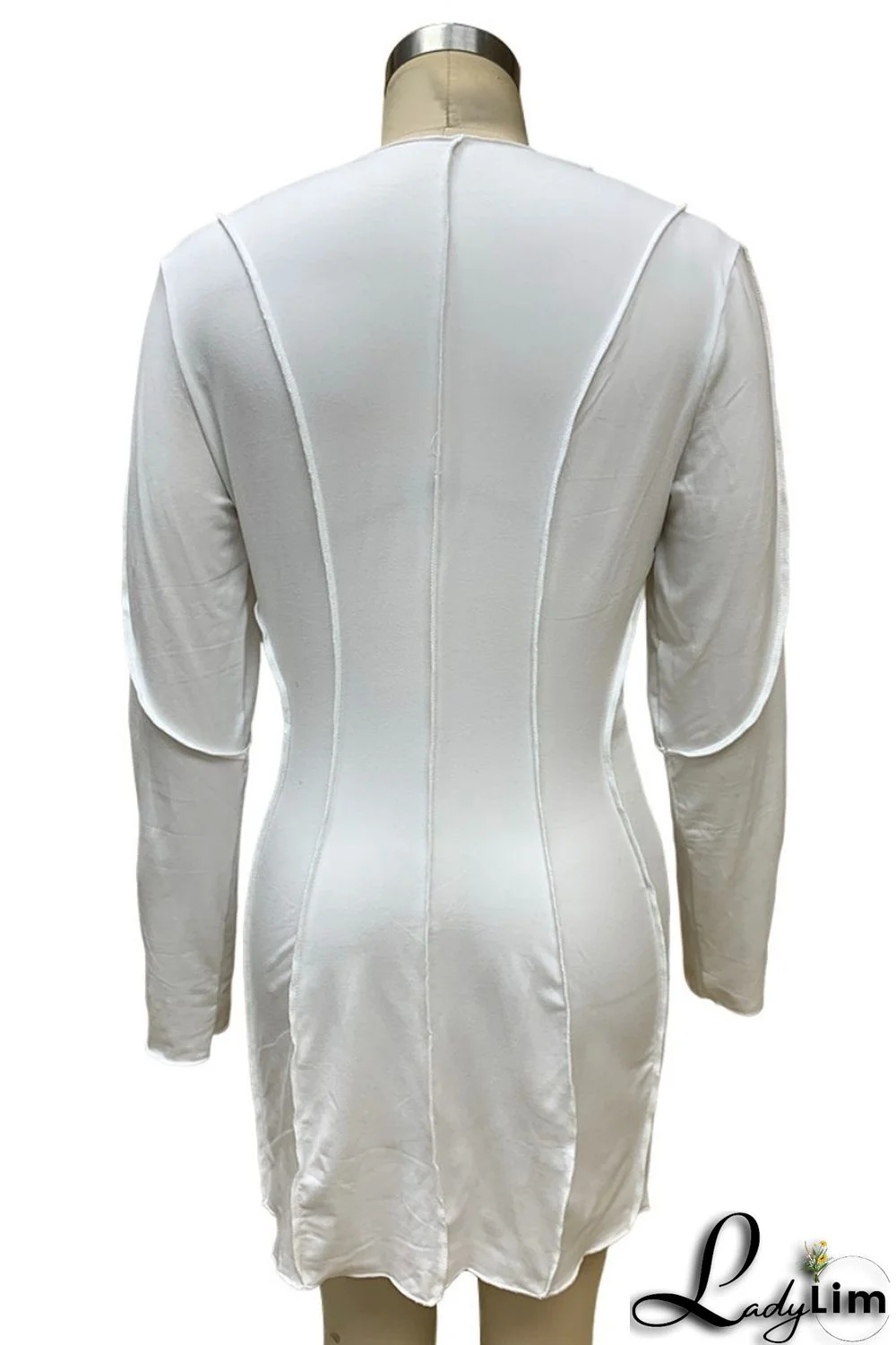 White Casual Solid Patchwork O Neck Long Sleeve Dresses