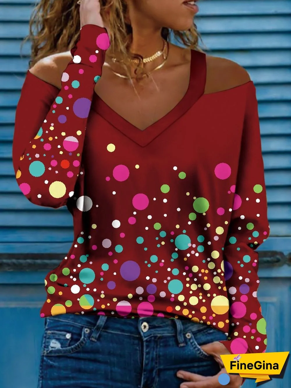 Comfortable Long Sleeve Printed Hollow Top