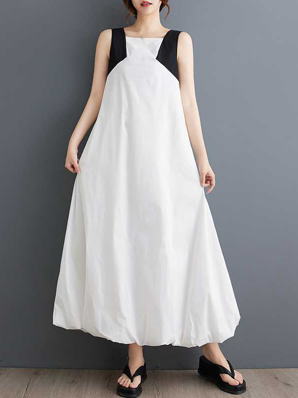 Colorblock Sleeveless Strap Simple Midi Dress