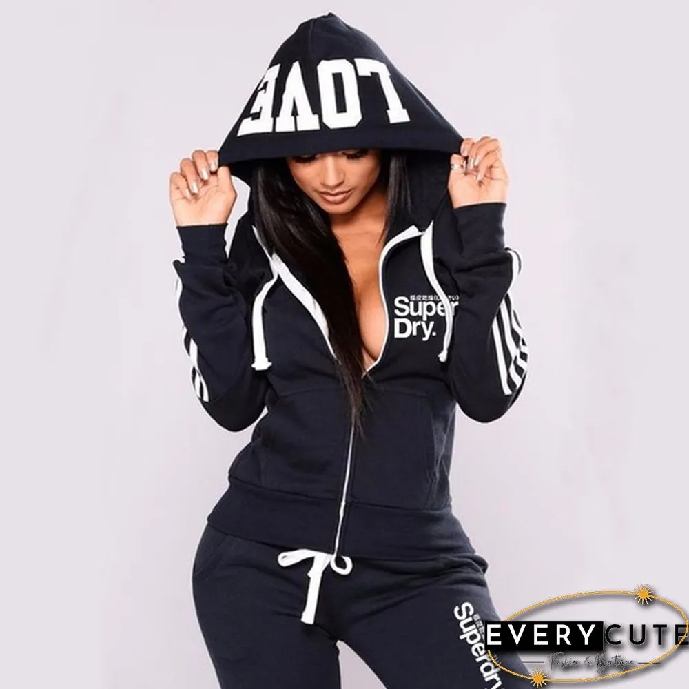 Women's Hot Sale Tracksuit Casual Sportswear Pullover Hoodies+Pants Zipper Jogging Suit