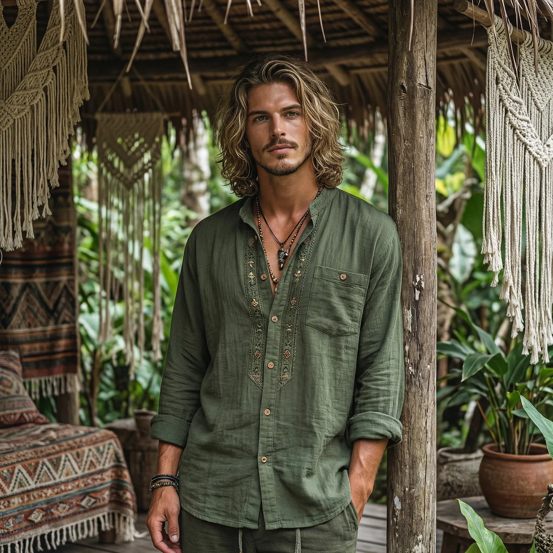Men's Forest Series Bohemian Linen Top-inspireuse