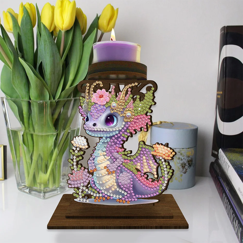 5D DIY Dinosaur Diamond Painting Desktop Candle Holder Gifts for Family Friend