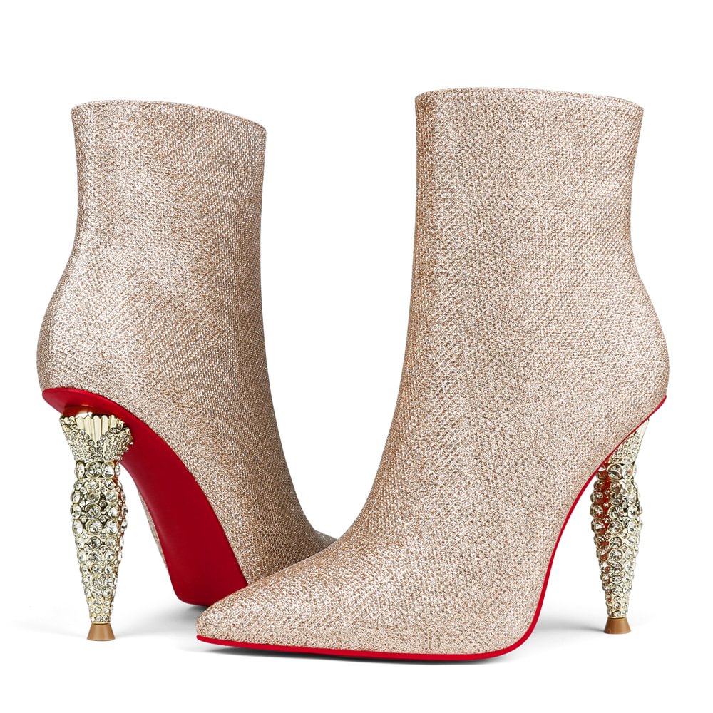 100mm Women's Pointed Toe Red Bottom Glitter Lipbooty High-Heel Booties  Ankle Heeled Boots