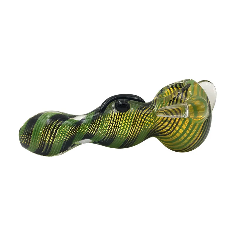 Three Color Layers Ribbon Spoon Hand Pipe with Glass Marbles