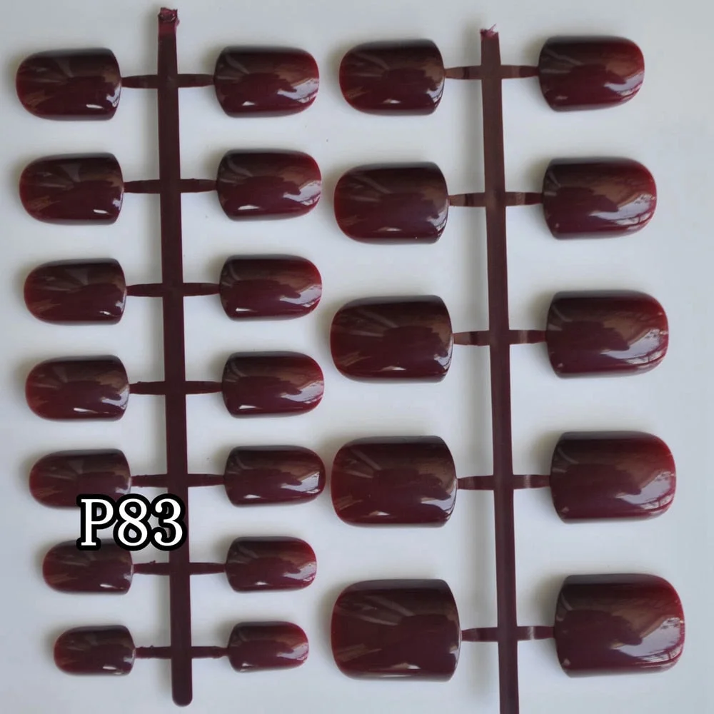 Fashion Middle Flat Top False Nail Tips for Finger Nails Candy Maroon Red Acrylic Nail DIY Decoration Full Wrap Tips P83-Nail Inspo