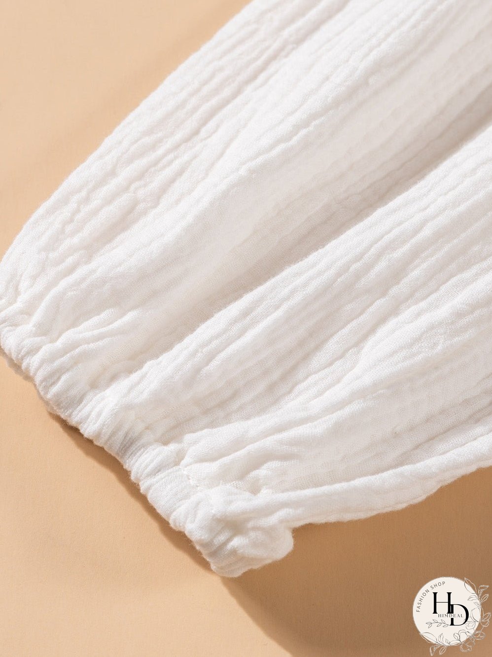 White Crinkled Casual Top with Balloon Sleeves