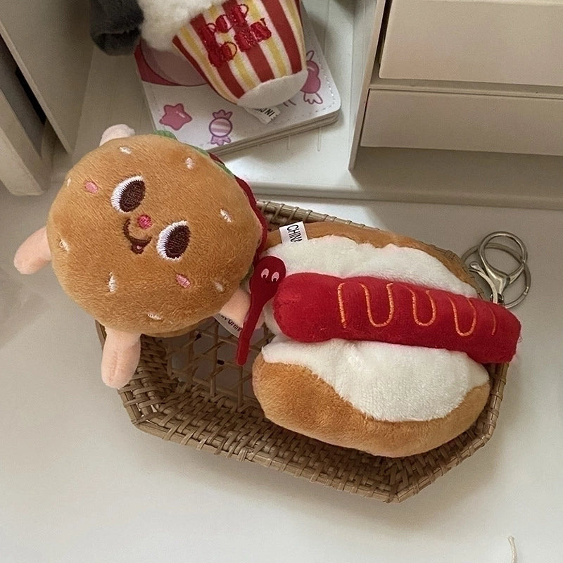 Cute Hamburger French Fries Plush Women’s Bag Pendant Keychain