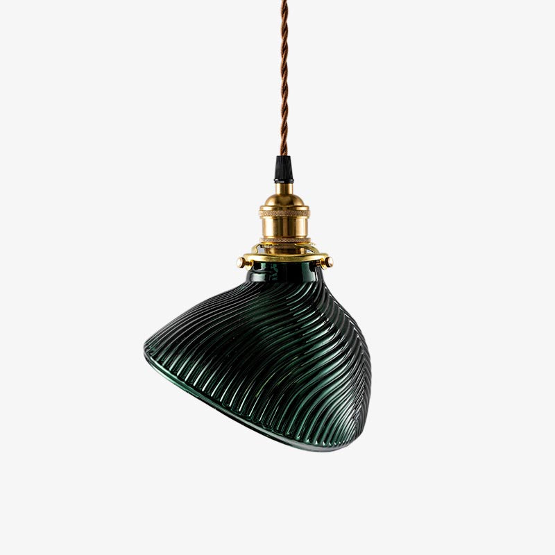 Emerald Green Fluted Shell Glass Art Deco Pendant Light