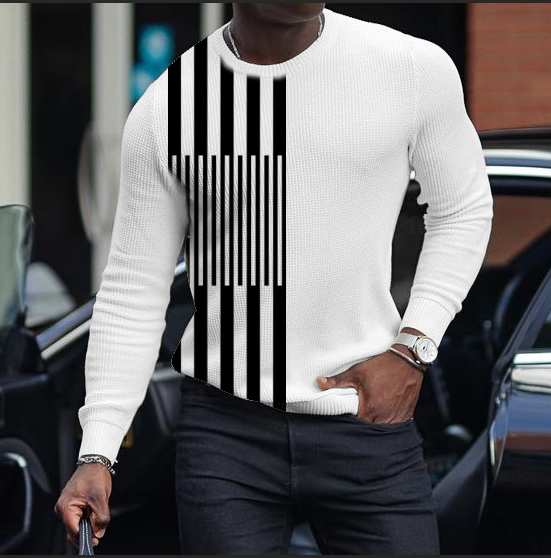 LONG SLEEVE FASHION CONTRAST COLOR ROUND NECK MEN'S TOP